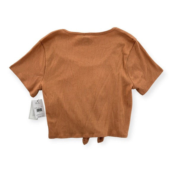 Volcom Top Girls Youth 10 Large Cropped‎ Ribbed Stretch Shirt With Tie Front NEW - Picture 2 of 7